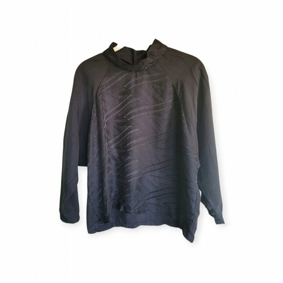 Eve Gravel black textured high-neck black jacquard hi-low batwing blouse size M - Picture 4 of 11